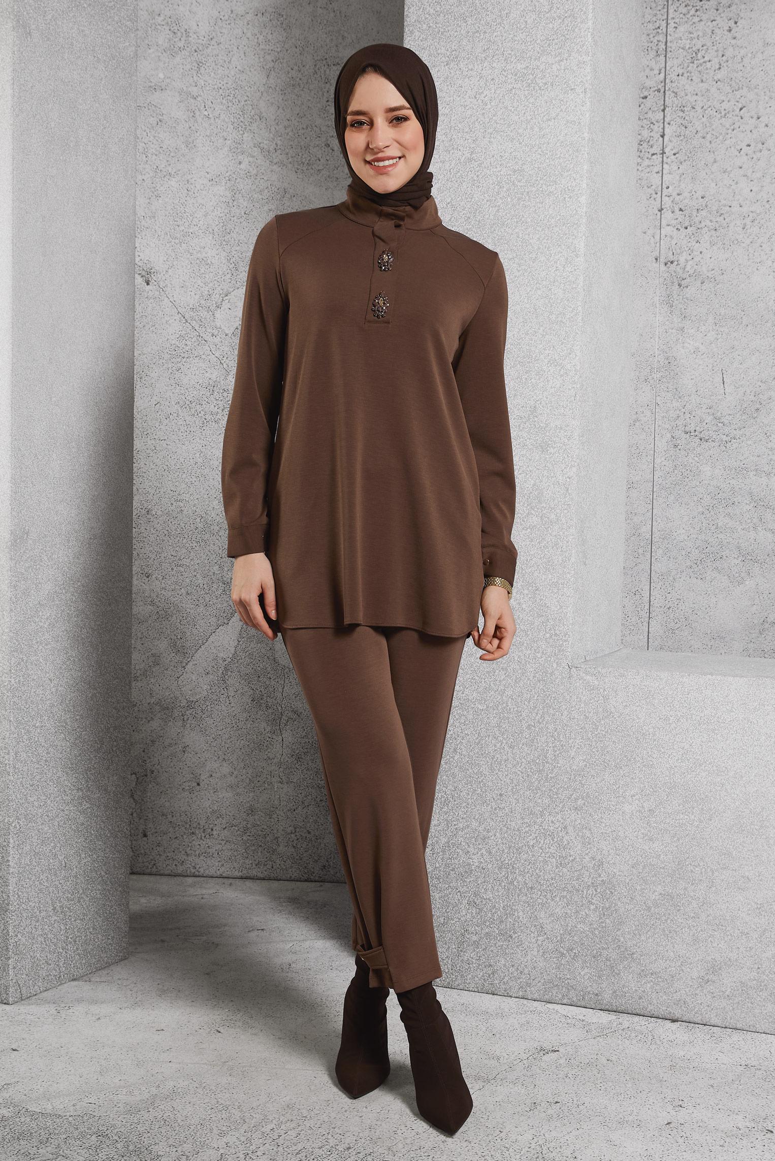 Tesettür giyim KAHVE PANTOLONLU EŞOFMAN TAKIM 45180