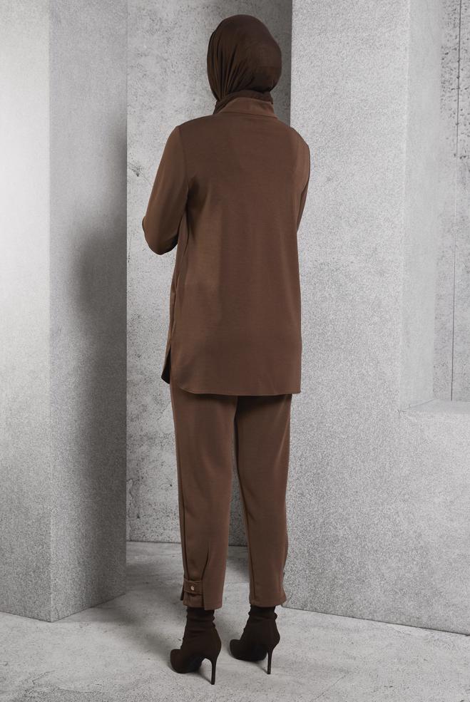 Hijab clothing BROWN TRACKSUIT SET WITH PANTS 45180 - ALVİNA