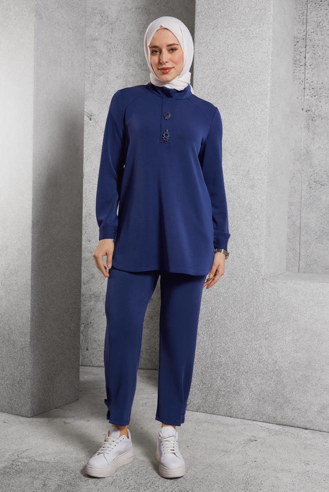 Hijab clothing NAVY BLUE TRACKSUIT SET WITH PANTS 45180 - ALVİNA