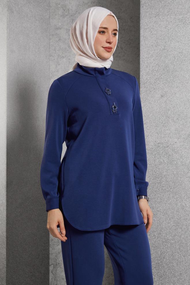 Hijab clothing NAVY BLUE TRACKSUIT SET WITH PANTS 45180 - ALVİNA
