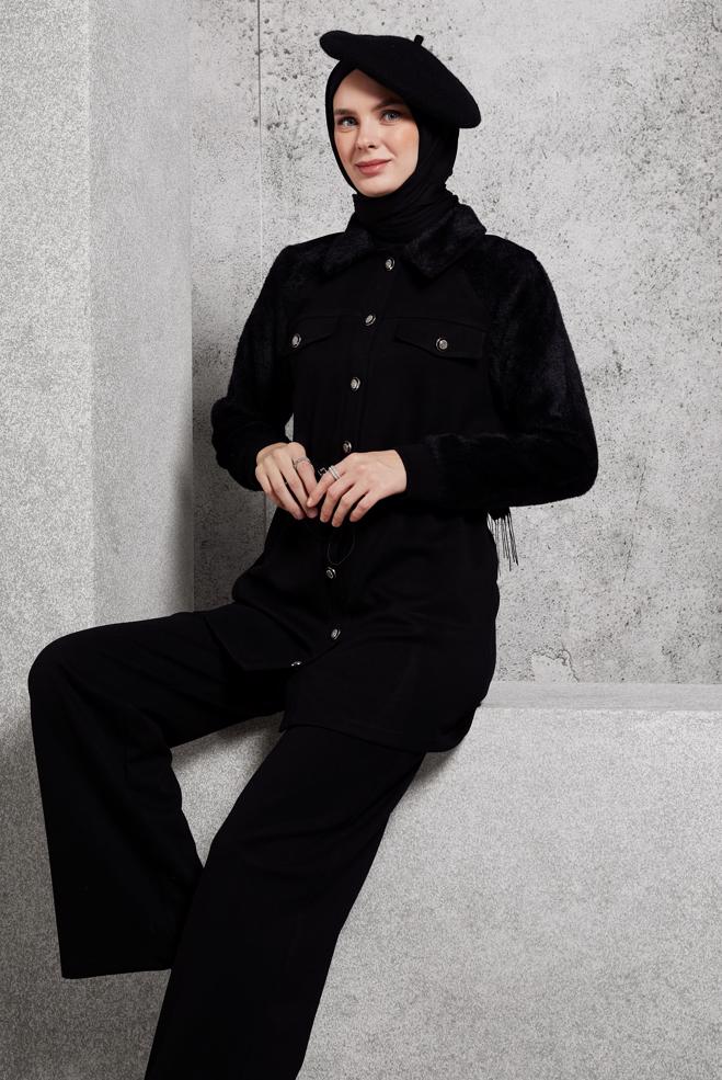 Vêtements hijab NOIR ENSEMBLE SURVÊTEMENT AVEC PANTALON 45200 - ALVİNA