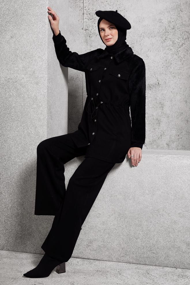 Vêtements hijab NOIR ENSEMBLE SURVÊTEMENT AVEC PANTALON 45200 - ALVİNA