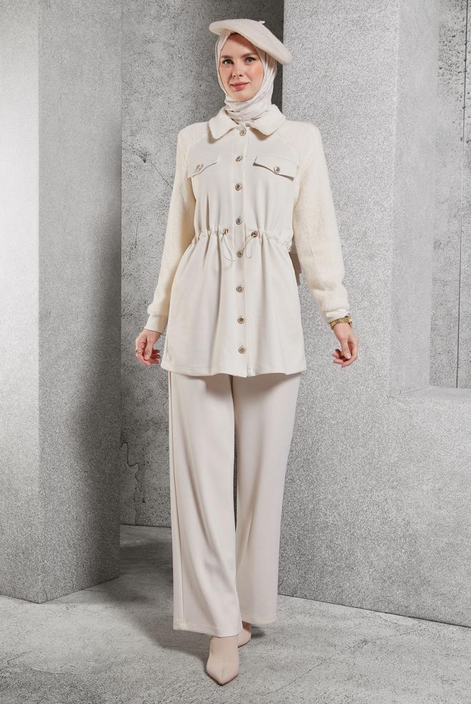 Vêtements hijab BLANC ENSEMBLE SURVÊTEMENT AVEC PANTALON 45200 - ALVİNA