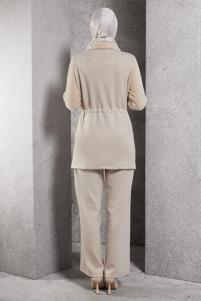 Vêtements hijab BEIGE ENSEMBLE SURVÊTEMENT AVEC PANTALON 45200 - ALVİNA