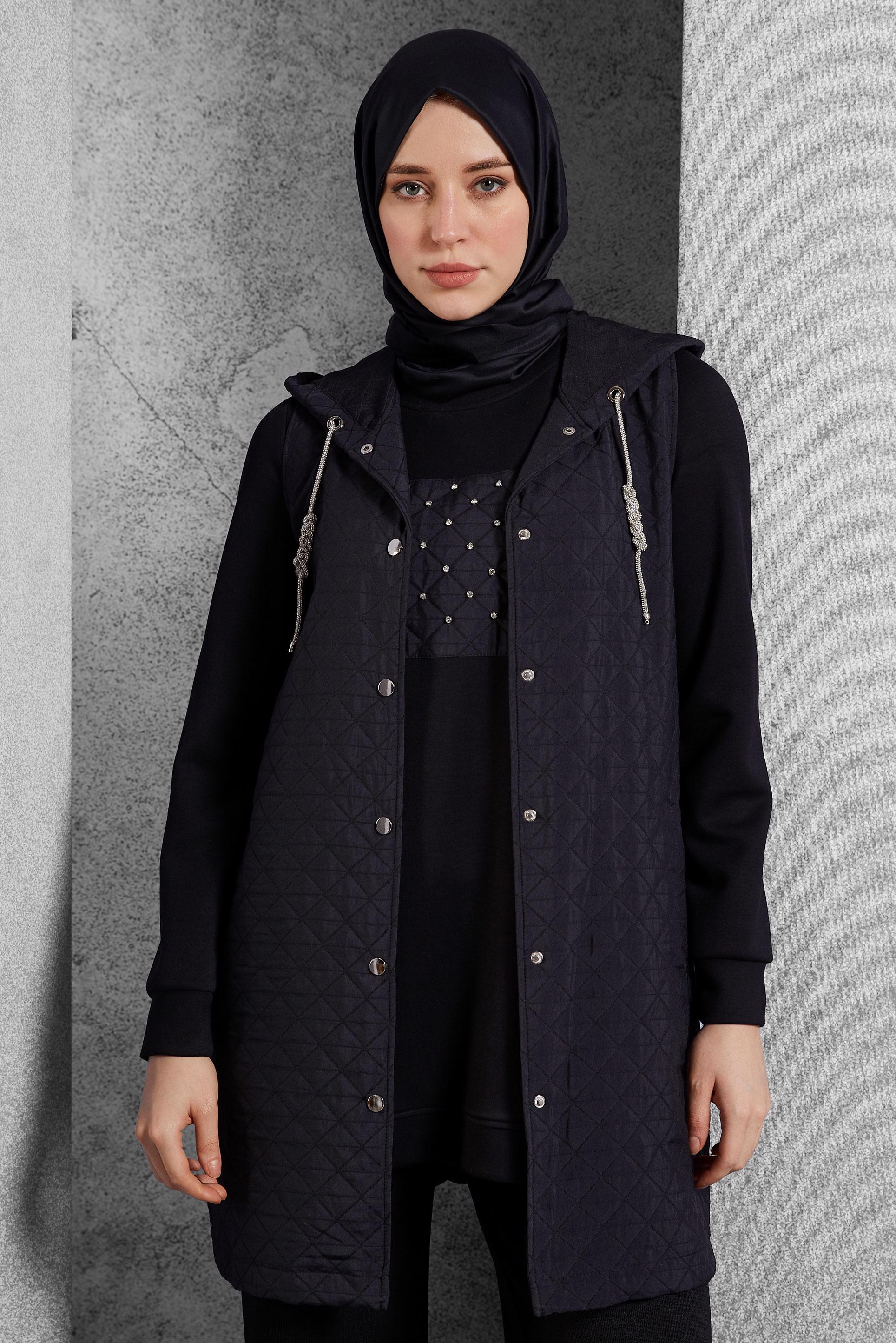 Vêtements hijab NOIR TUNIQUE DE SURVÊTEMENT AVEC GILET 45202