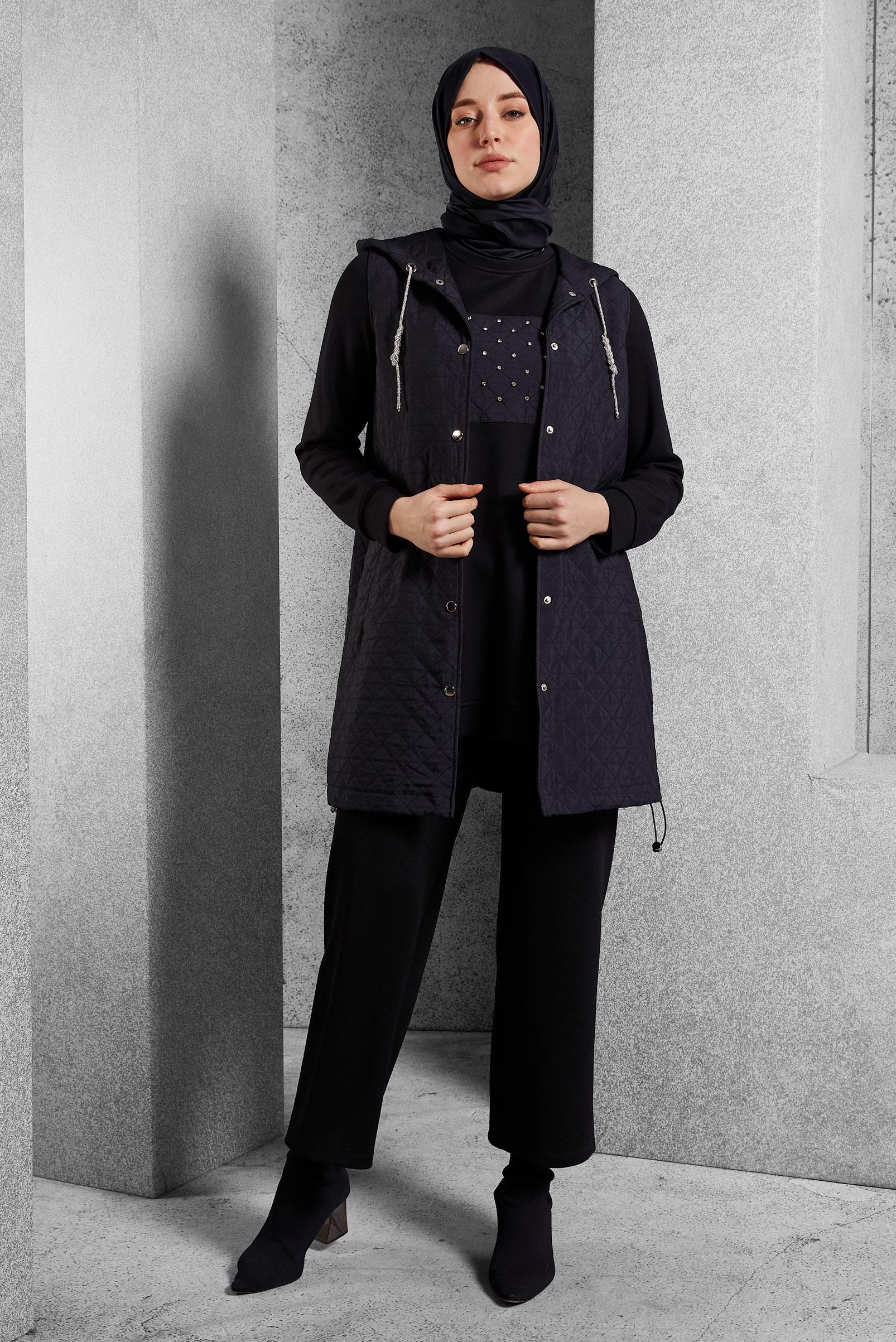 Vêtements hijab NOIR TUNIQUE DE SURVÊTEMENT AVEC GILET 45202