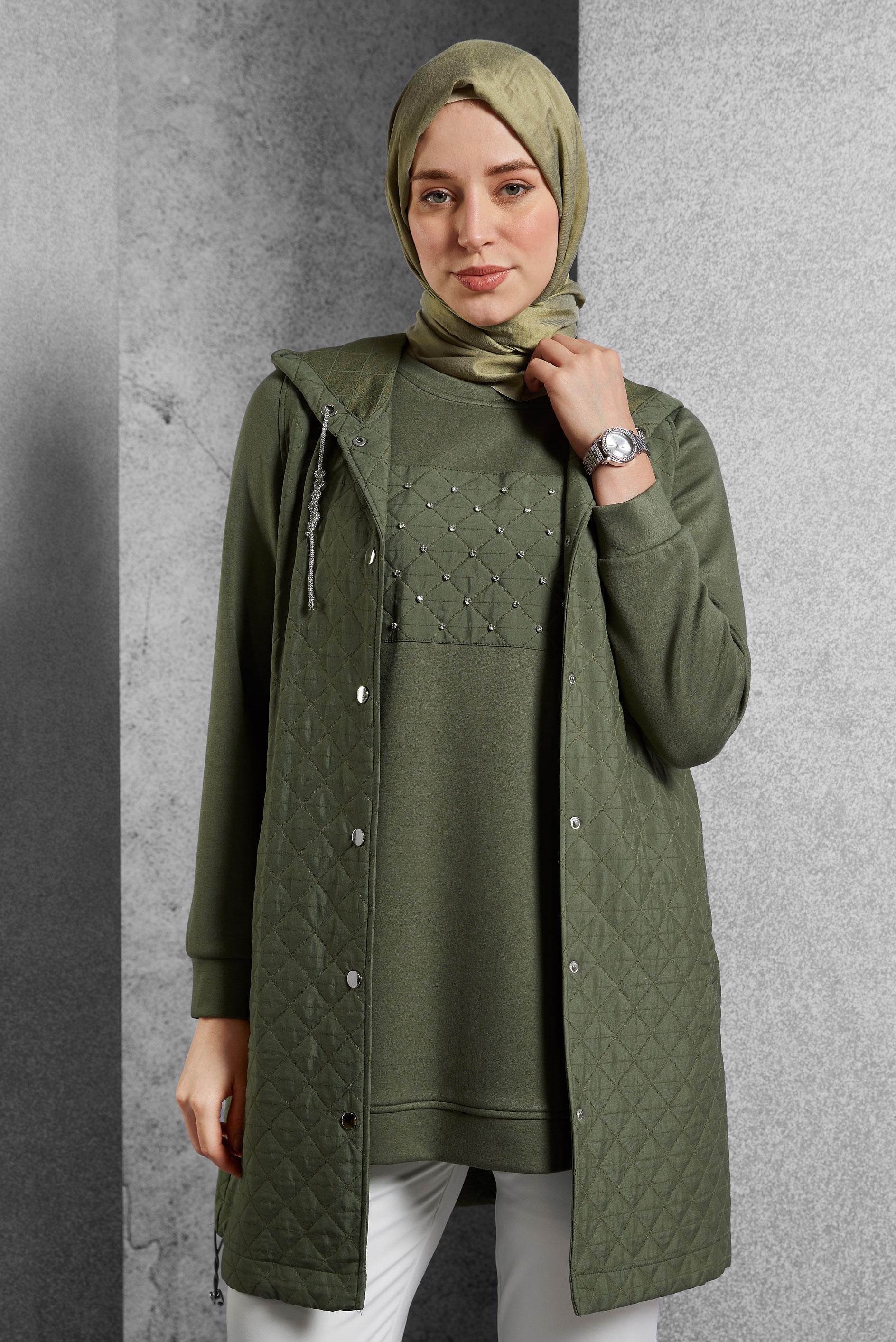 Hijab clothing KHAKI TRACKSUIT TUNIC WITH VEST 45202