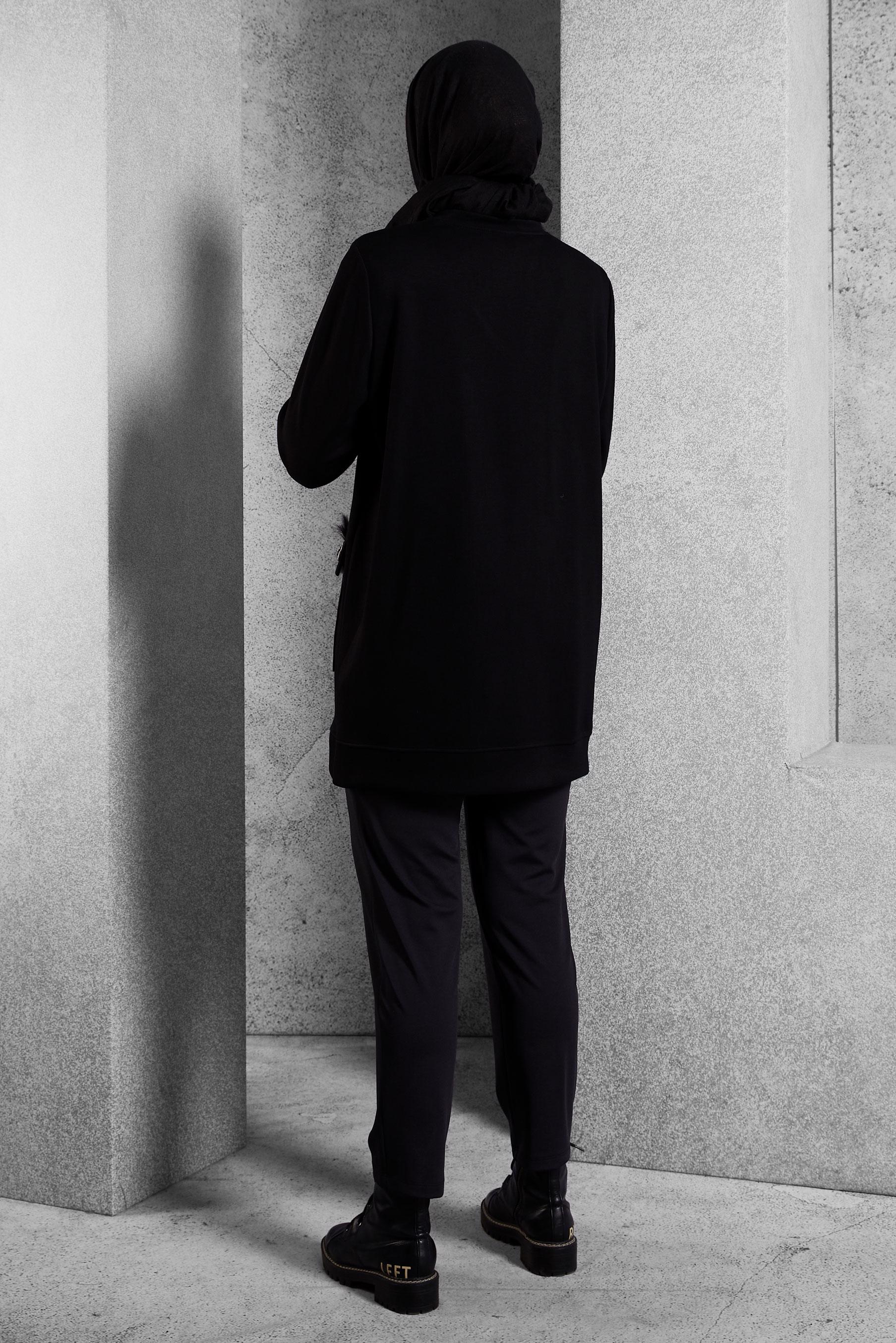 Vêtements hijab NOIR TUNIQUE DE SURVÊTEMENT AVEC BIJOU 45203