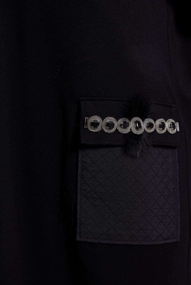 Tesettür giyim SİYAH TAŞ DETAYLI EŞOFMAN TUNİK 45203 - ALVİNA