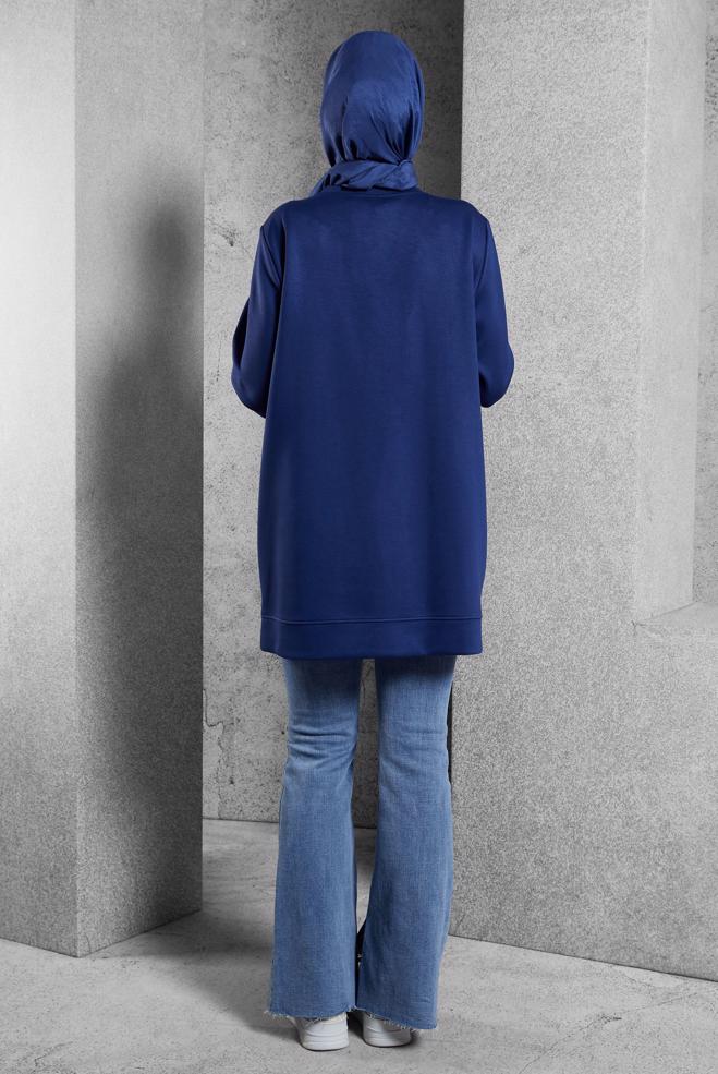 Tesettür giyim LACİVERT TAŞ DETAYLI EŞOFMAN TUNİK 45203 - ALVİNA