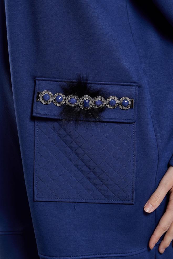 Tesettür giyim LACİVERT TAŞ DETAYLI EŞOFMAN TUNİK 45203 - ALVİNA