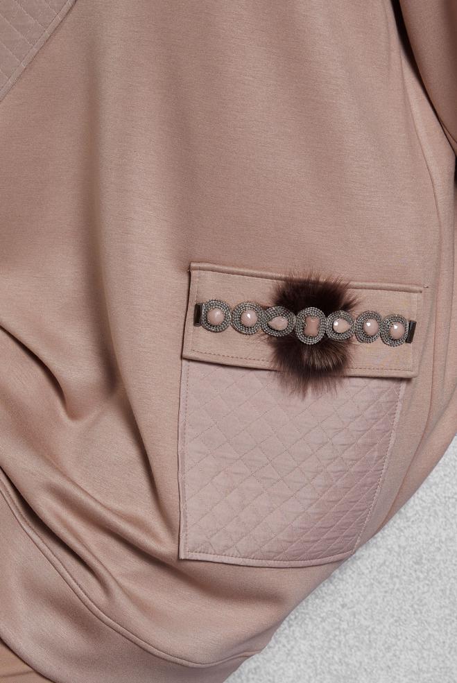 Tesettür giyim KAHVE TAŞ DETAYLI EŞOFMAN TUNİK 45203 - ALVİNA