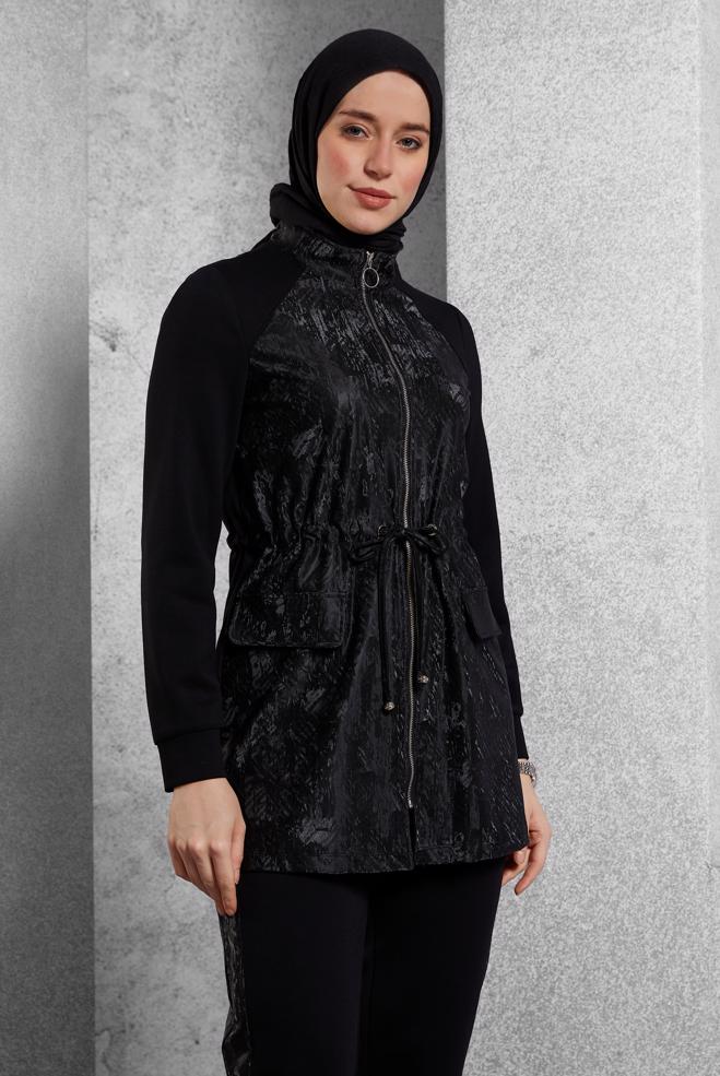 Vêtements hijab NOIR ENSEMBLE SURVÊTEMENT AVEC PANTALON 45204 - ALVİNA