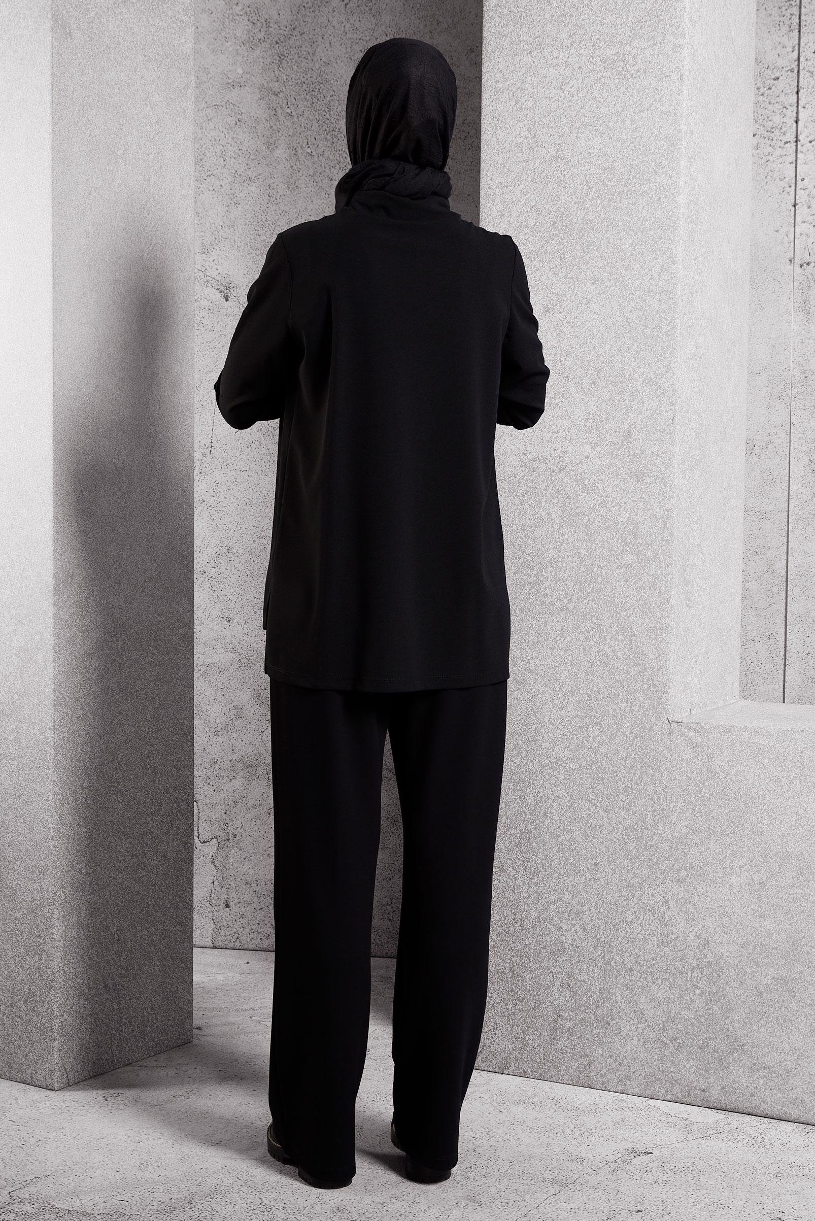 Vêtements hijab NOIR TUNIQUE DE SURVÊTEMENT À COL NOUÉ 45209