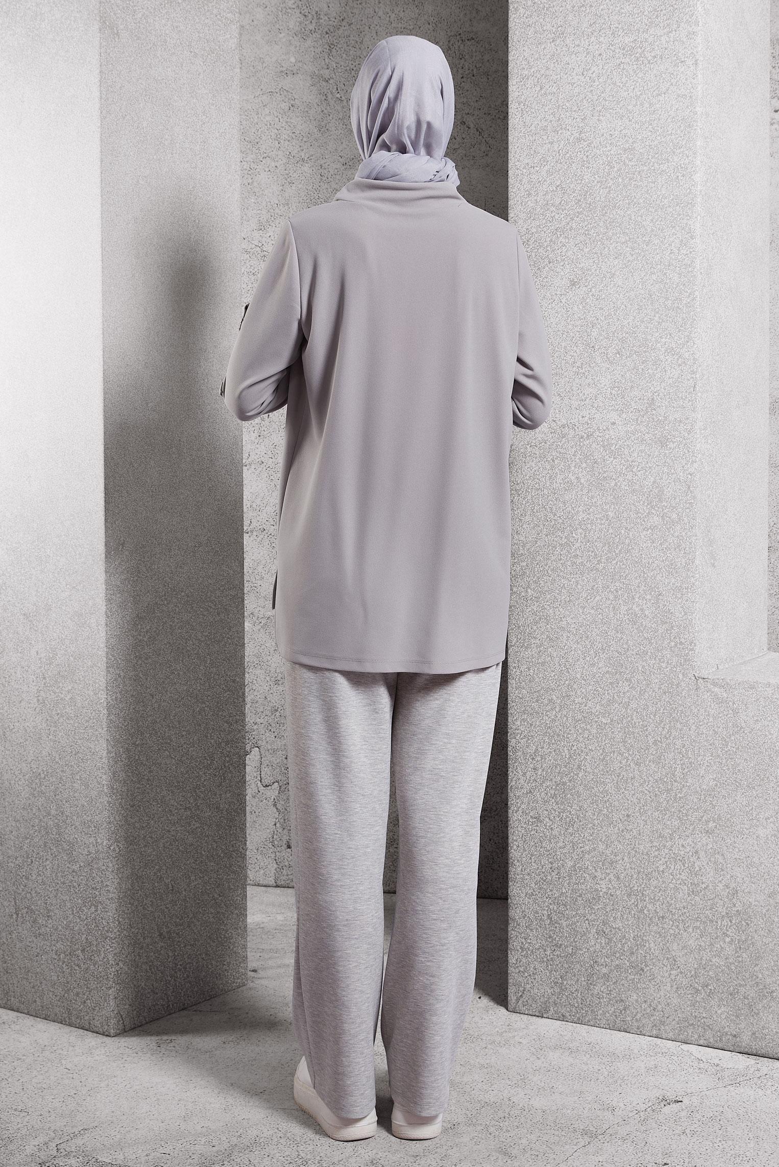 Tesettür giyim GRİ YAKASI BAĞCIKLI EŞOFMAN TUNİK 45209