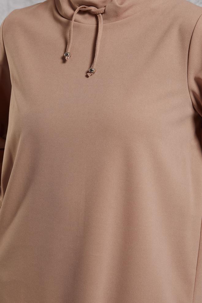 Tesettür giyim BEJ YAKASI BAĞCIKLI EŞOFMAN TUNİK 45209 - ALVİNA