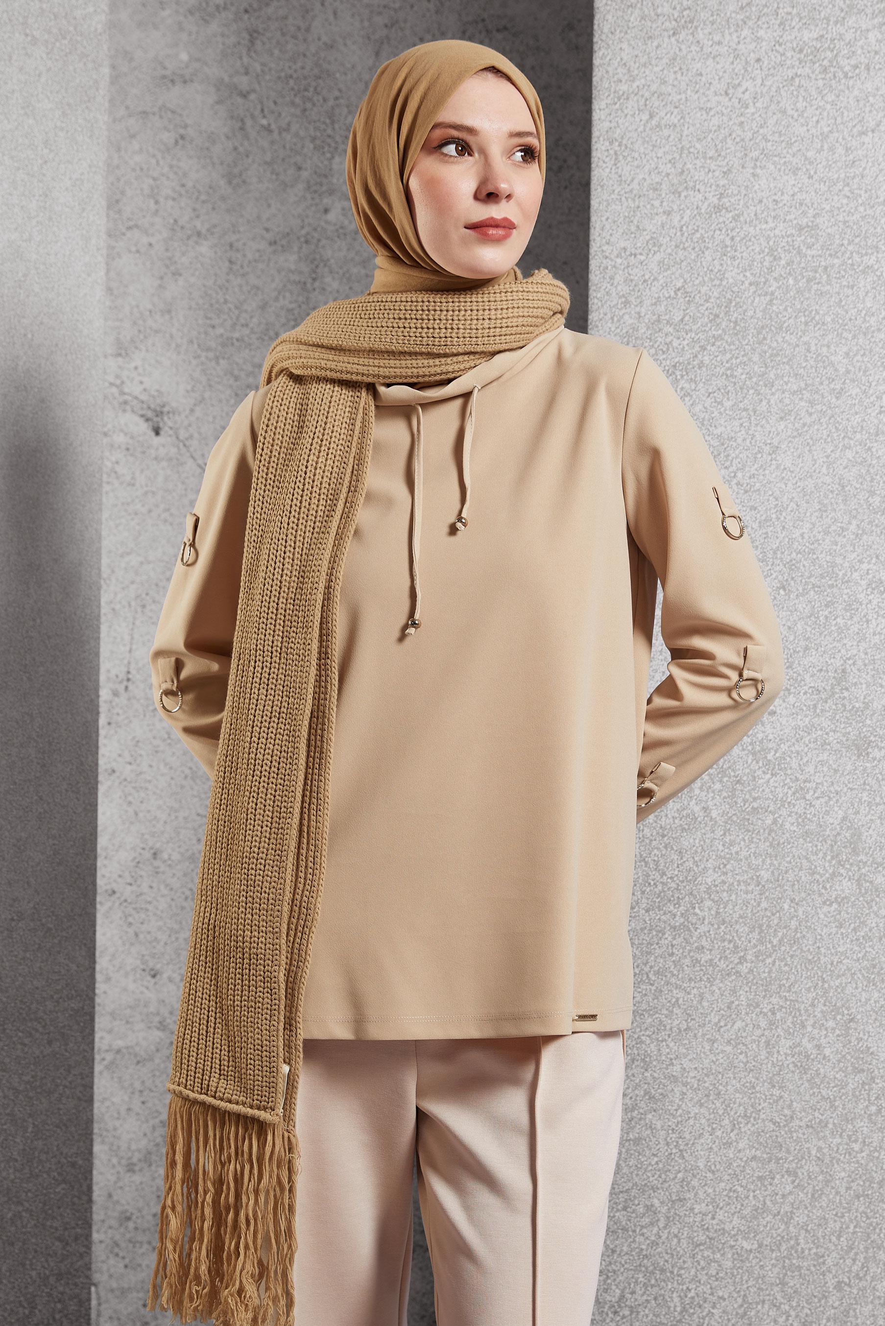 Vêtements hijab ÉCRUE TUNIQUE DE SURVÊTEMENT À COL NOUÉ 45209