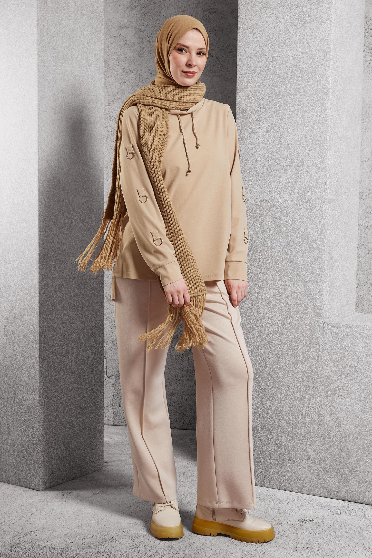 Vêtements hijab ÉCRUE TUNIQUE DE SURVÊTEMENT À COL NOUÉ 45209