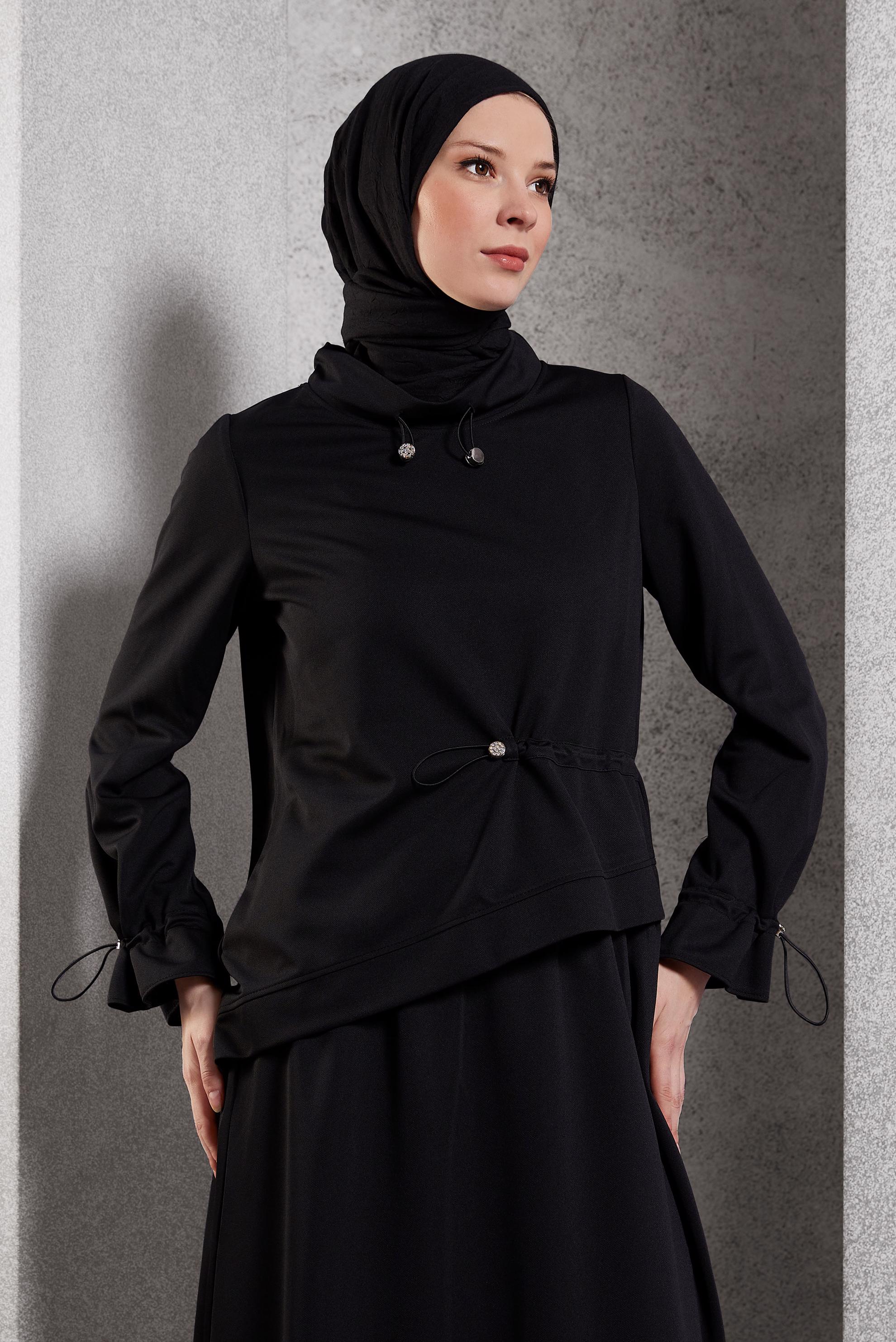 Vêtements hijab NOIR TUNIQUE DE SURVÊTEMENT COUPE ASYMÉTRIQUE 45210