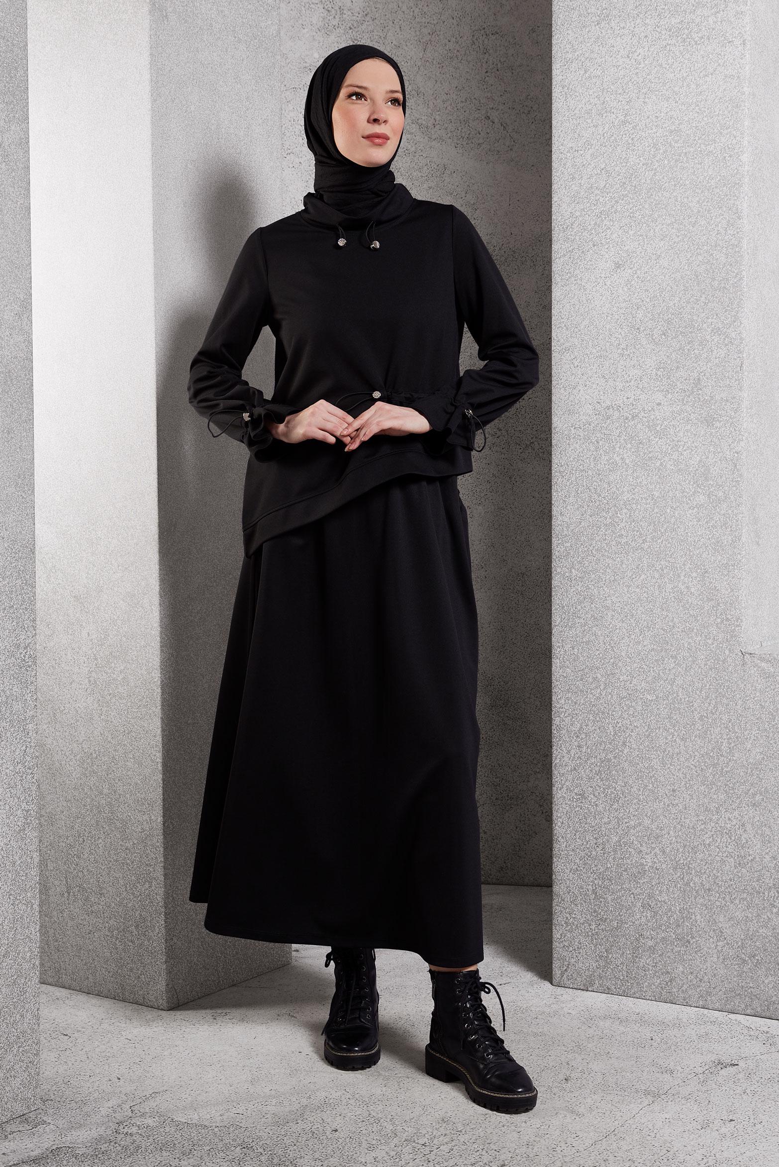 Vêtements hijab NOIR TUNIQUE DE SURVÊTEMENT COUPE ASYMÉTRIQUE 45210