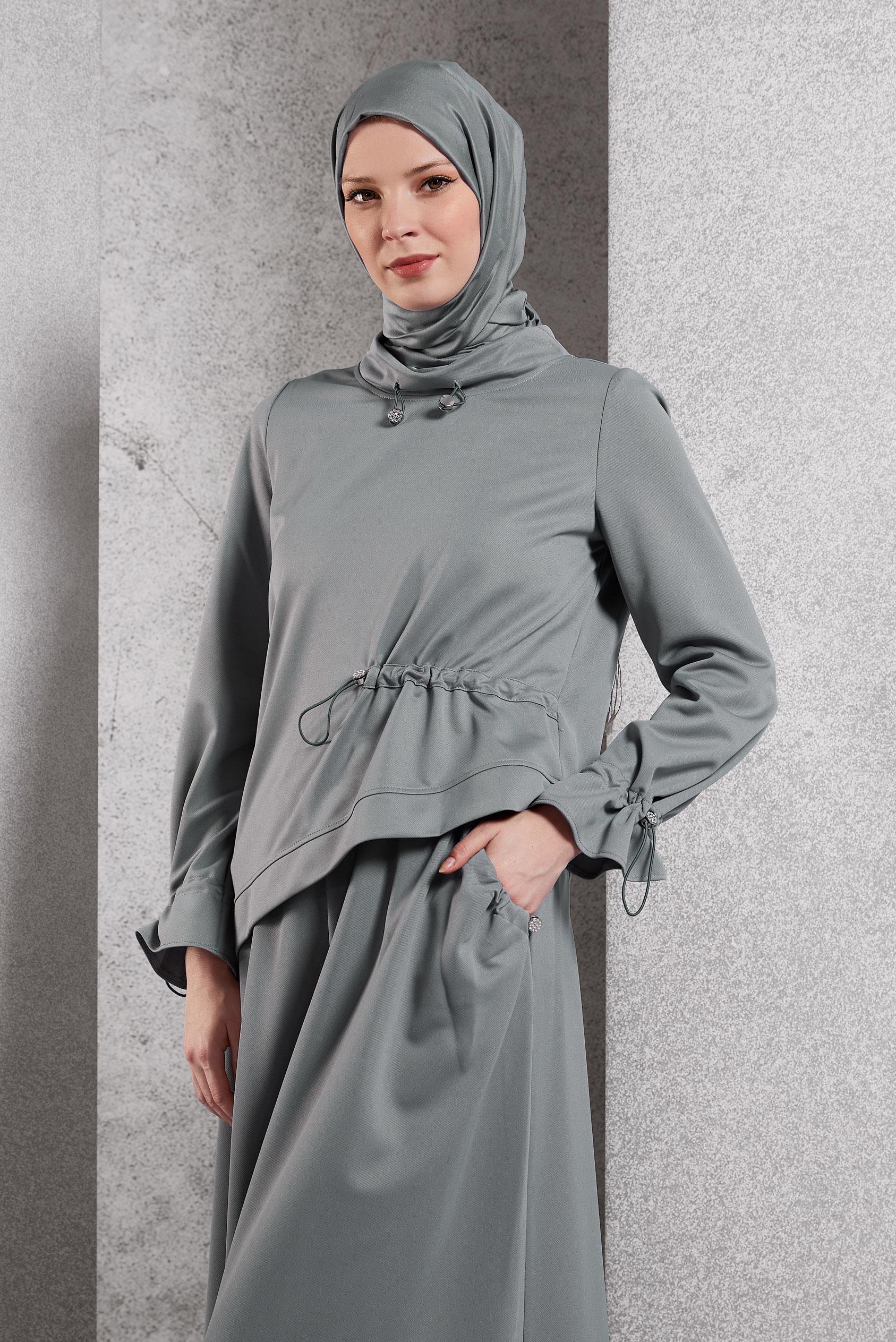 Vêtements hijab GRIS TUNIQUE DE SURVÊTEMENT COUPE ASYMÉTRIQUE 45210