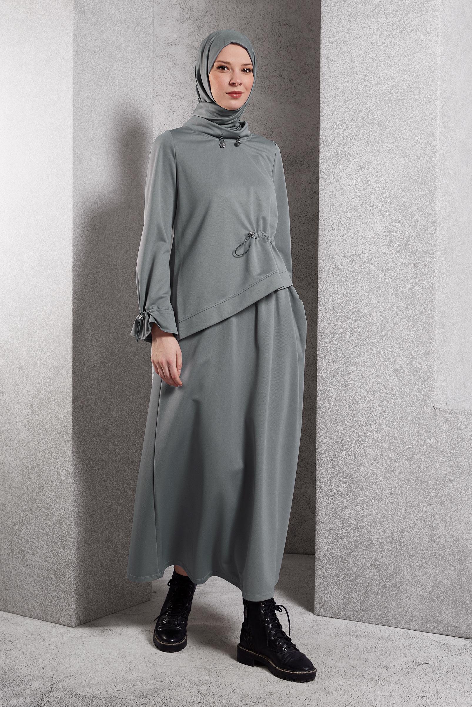 Vêtements hijab GRIS TUNIQUE DE SURVÊTEMENT COUPE ASYMÉTRIQUE 45210
