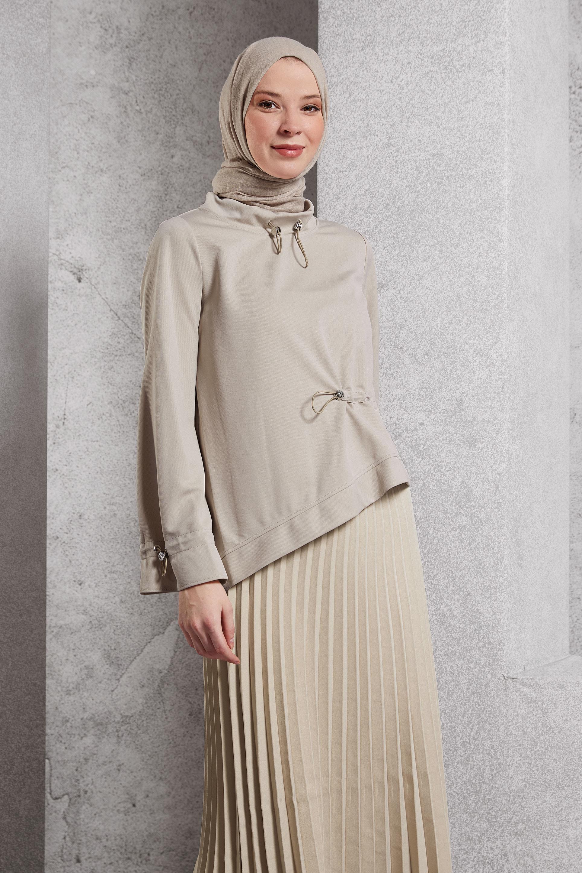 Vêtements hijab BEIGE TUNIQUE DE SURVÊTEMENT COUPE ASYMÉTRIQUE 45210