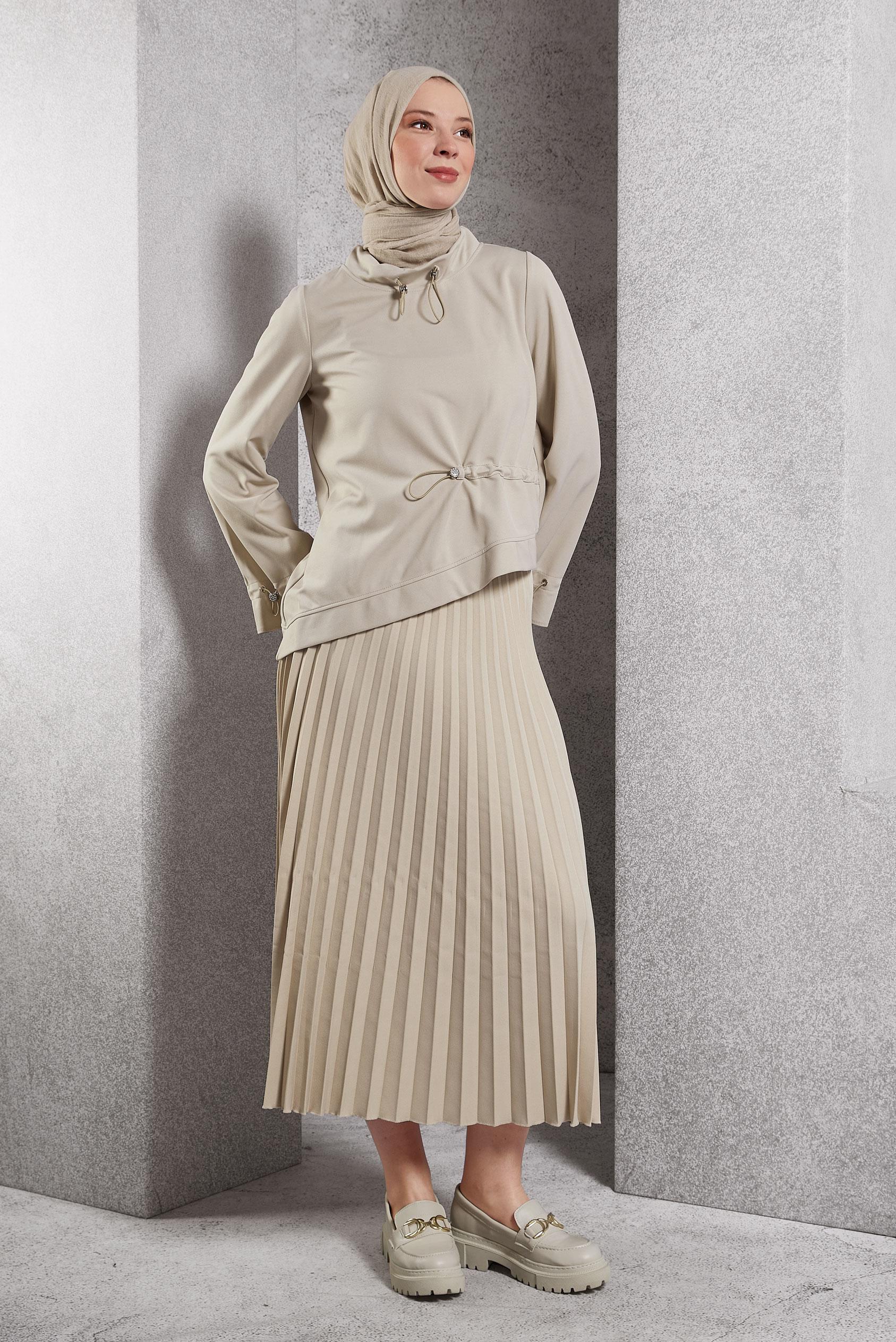 Vêtements hijab BEIGE TUNIQUE DE SURVÊTEMENT COUPE ASYMÉTRIQUE 45210