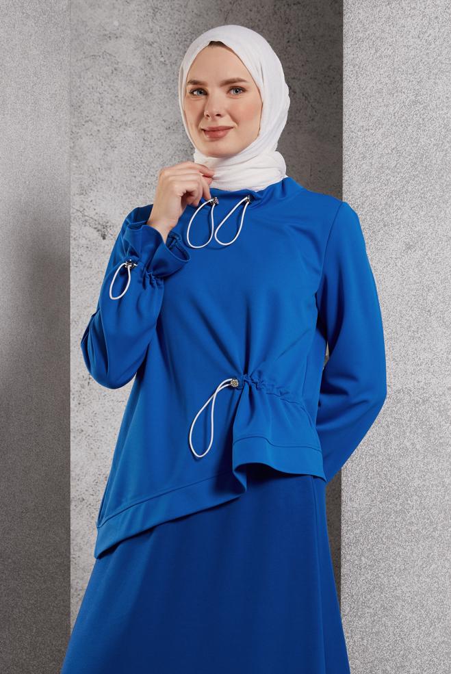 Tesettür giyim LACİVERT ASİMETRİK KESİM EŞOFMAN TUNİK 45210 - ALVİNA