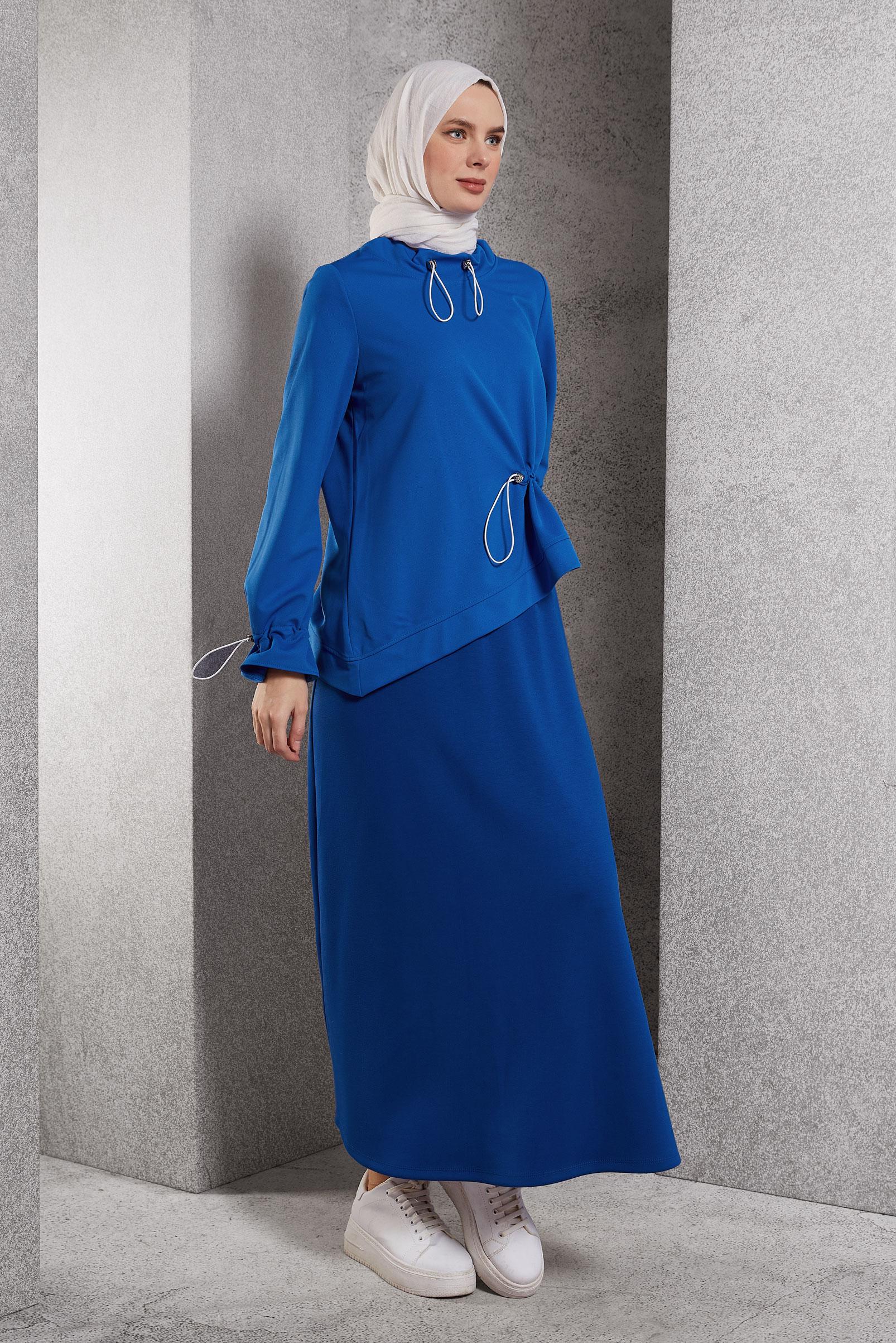 Vêtements hijab BLEU MARINE TUNIQUE DE SURVÊTEMENT COUPE ASYMÉTRIQUE 45210