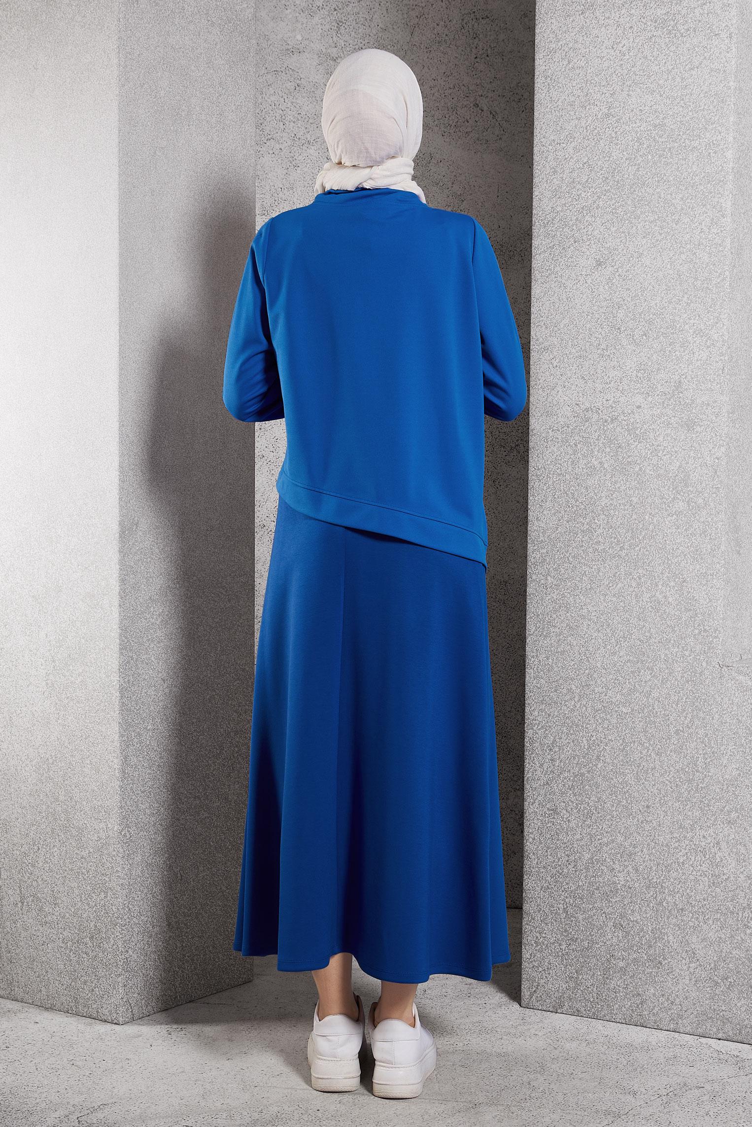 Vêtements hijab BLEU MARINE TUNIQUE DE SURVÊTEMENT COUPE ASYMÉTRIQUE 45210