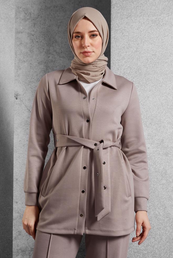 Hijab clothing MINK BELTED TRACKSUIT SET WITH PANTS 45245 - ALVİNA