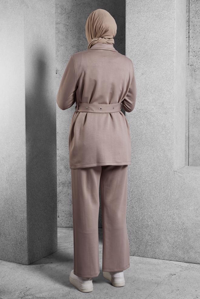 Hijab clothing MINK BELTED TRACKSUIT SET WITH PANTS 45245 - ALVİNA