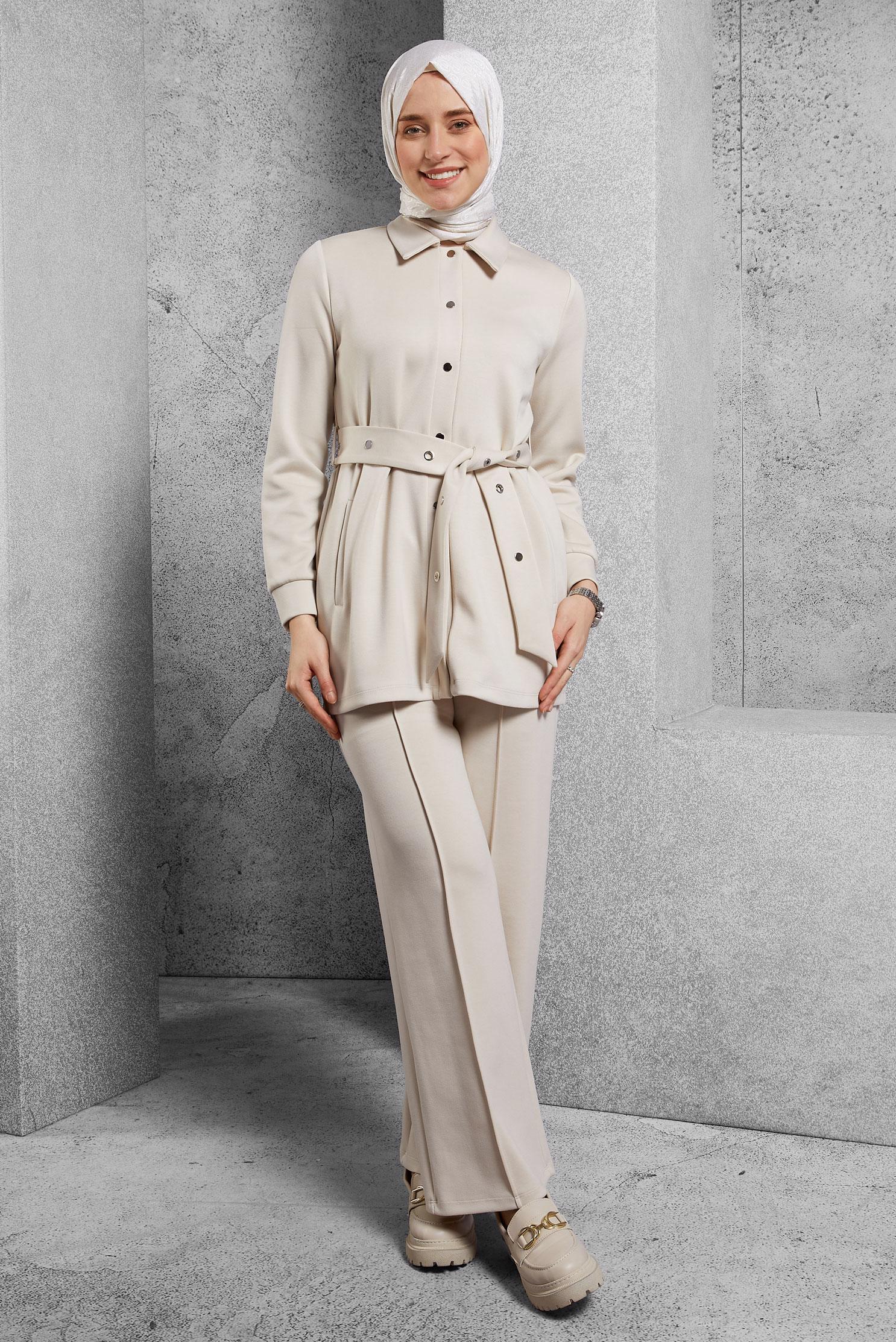 Vêtements hijab BEIGE ENSEMBLE SURVÊTEMENT AVEC PANTALON 45245