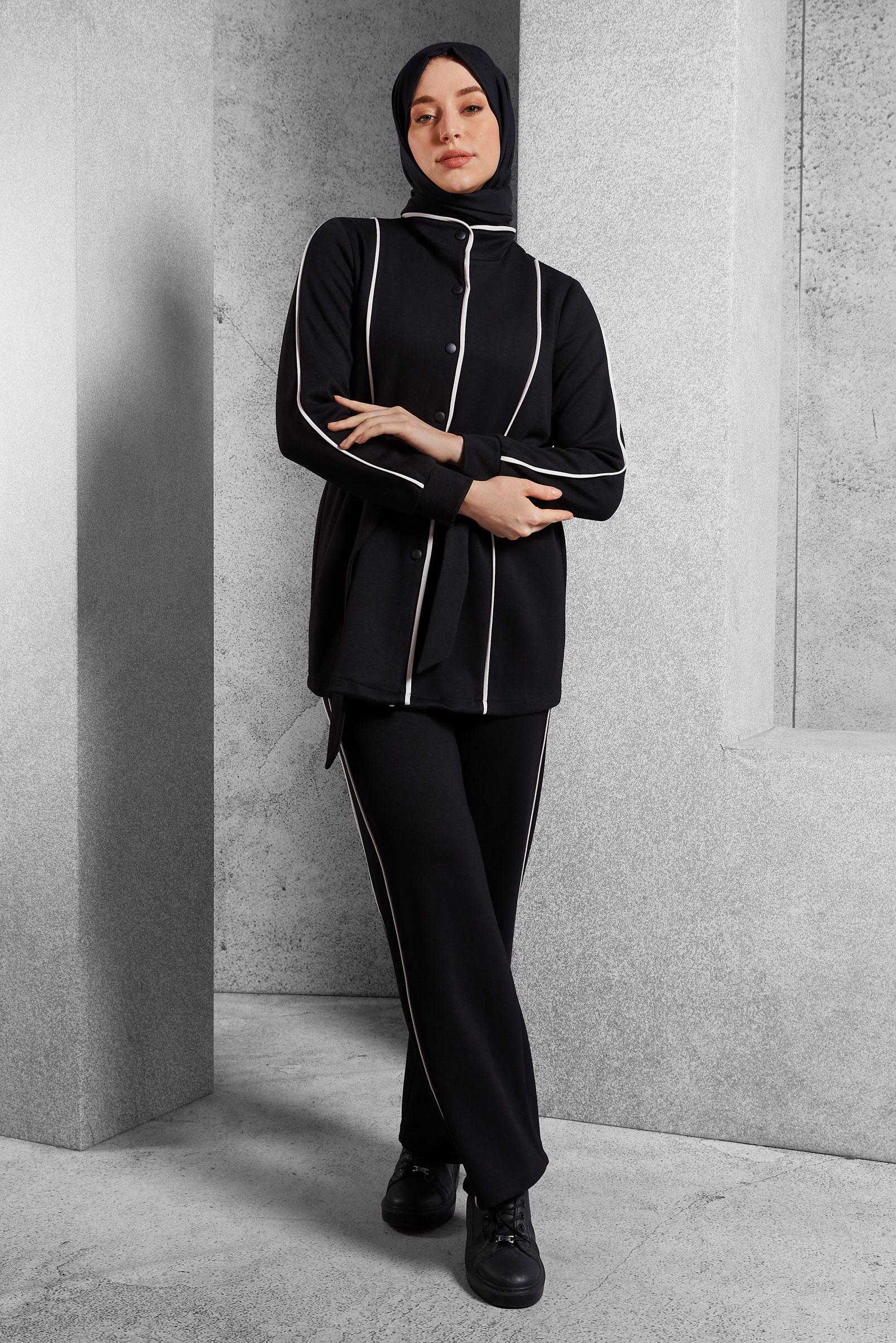 Vêtements hijab NOIR ENSEMBLE DE SURVÊTEMENT CEINTURE 45262