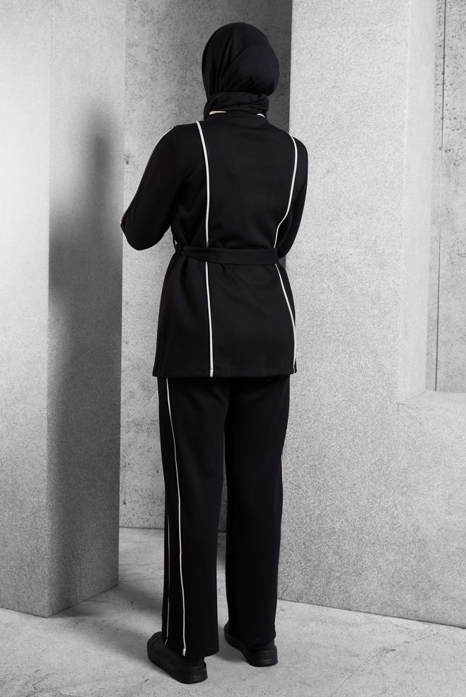 Vêtements hijab NOIR ENSEMBLE DE SURVÊTEMENT CEINTURE 45262 - ALVİNA