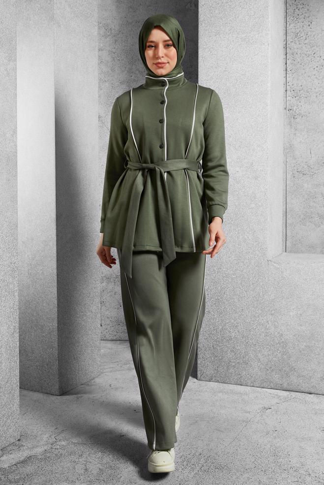 Vêtements hijab KAKI ENSEMBLE DE SURVÊTEMENT CEINTURE 45262 - ALVİNA