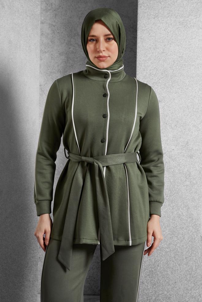 Vêtements hijab KAKI ENSEMBLE DE SURVÊTEMENT CEINTURE 45262 - ALVİNA