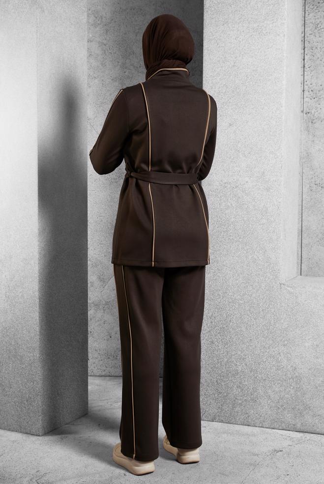 Vêtements hijab BRUN ENSEMBLE DE SURVÊTEMENT CEINTURE 45262 - ALVİNA