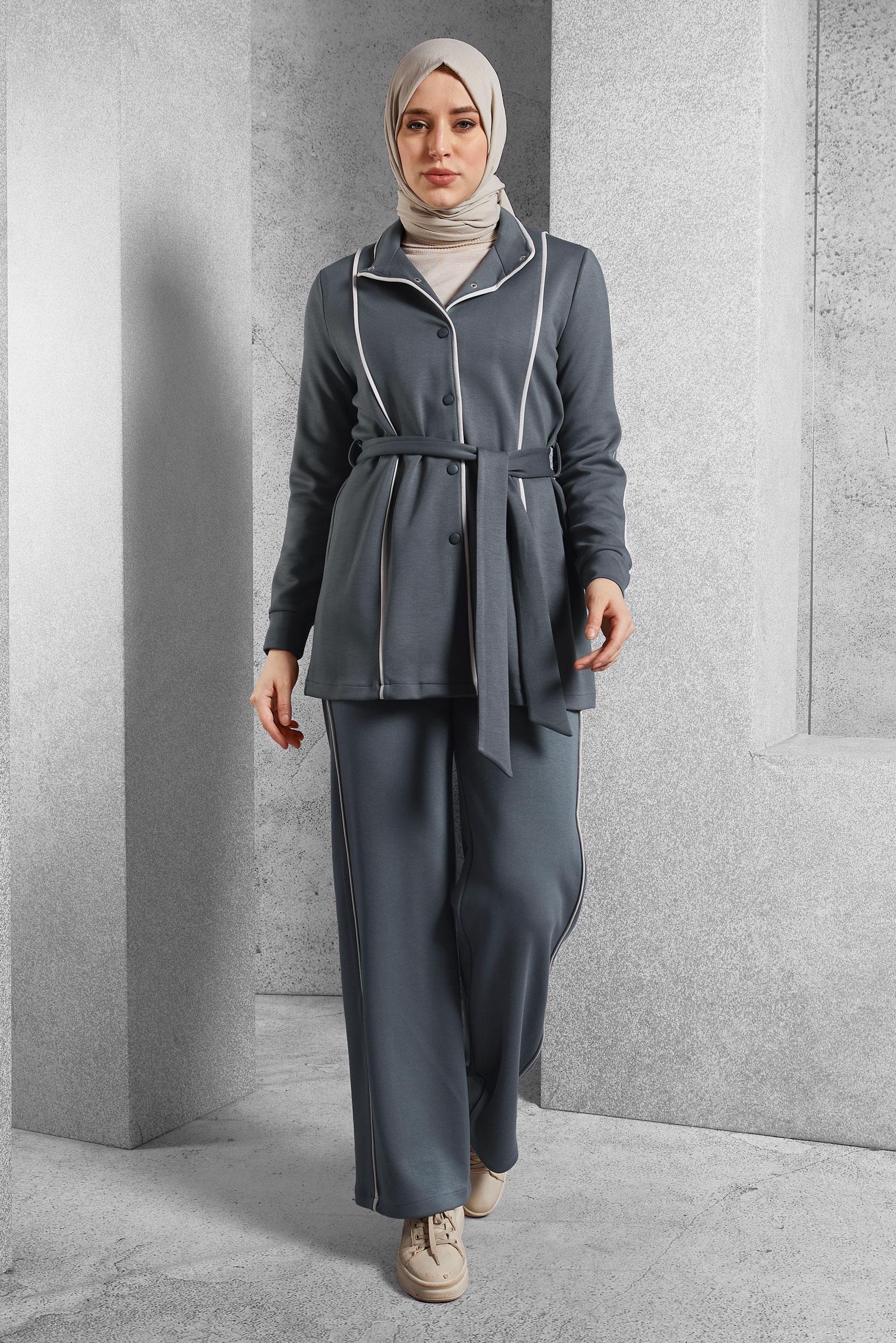 Vêtements hijab GRIS ENSEMBLE DE SURVÊTEMENT CEINTURE 45262