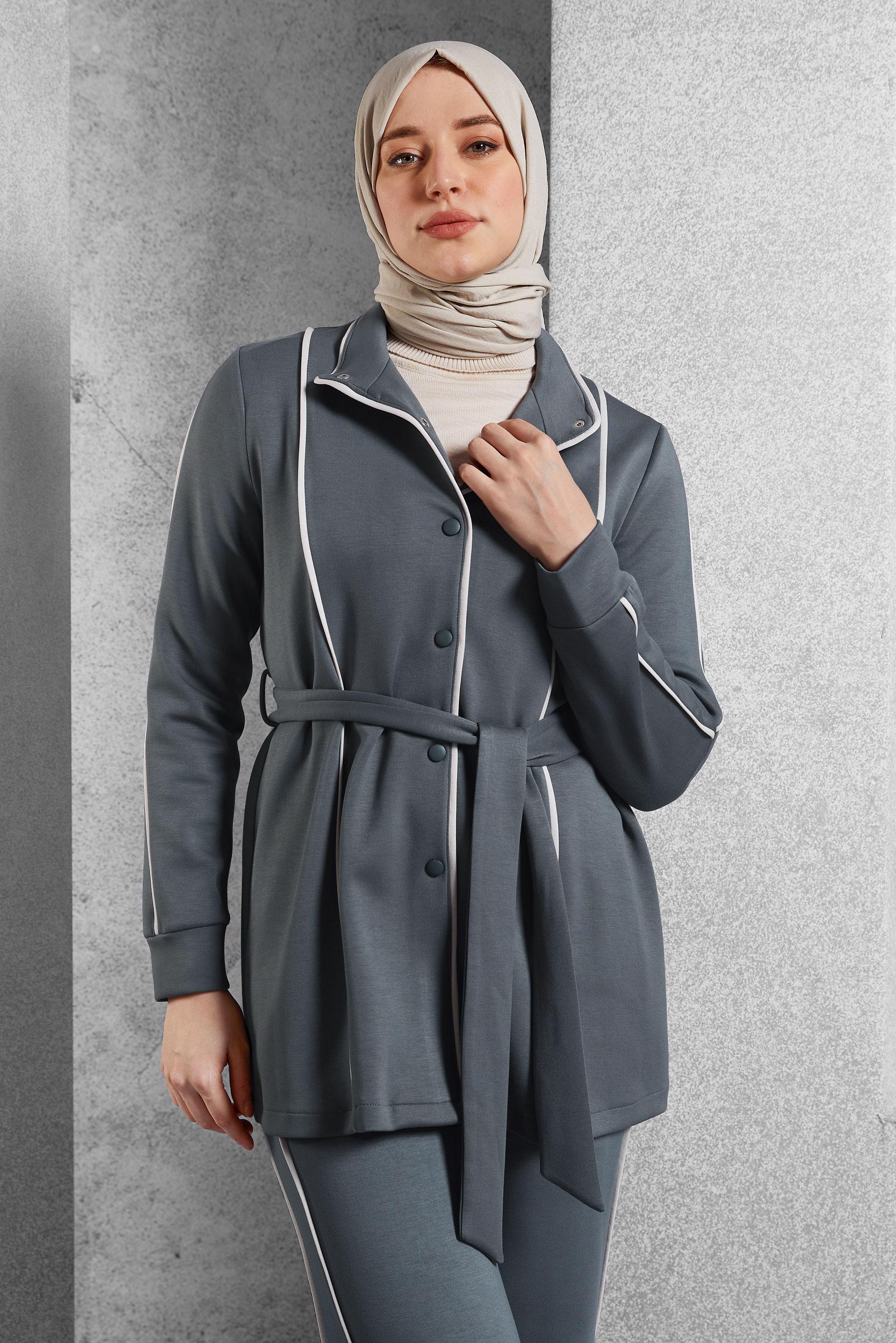 Vêtements hijab GRIS ENSEMBLE DE SURVÊTEMENT CEINTURE 45262