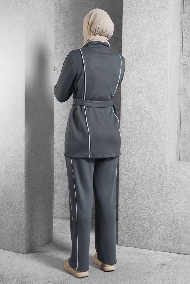 Vêtements hijab GRIS ENSEMBLE DE SURVÊTEMENT CEINTURE 45262 - ALVİNA