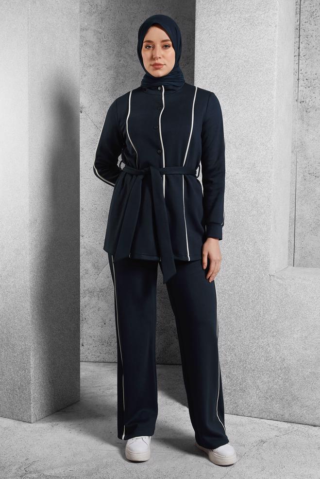Vêtements hijab BLEU MARINE ENSEMBLE DE SURVÊTEMENT CEINTURE 45262 - ALVİNA