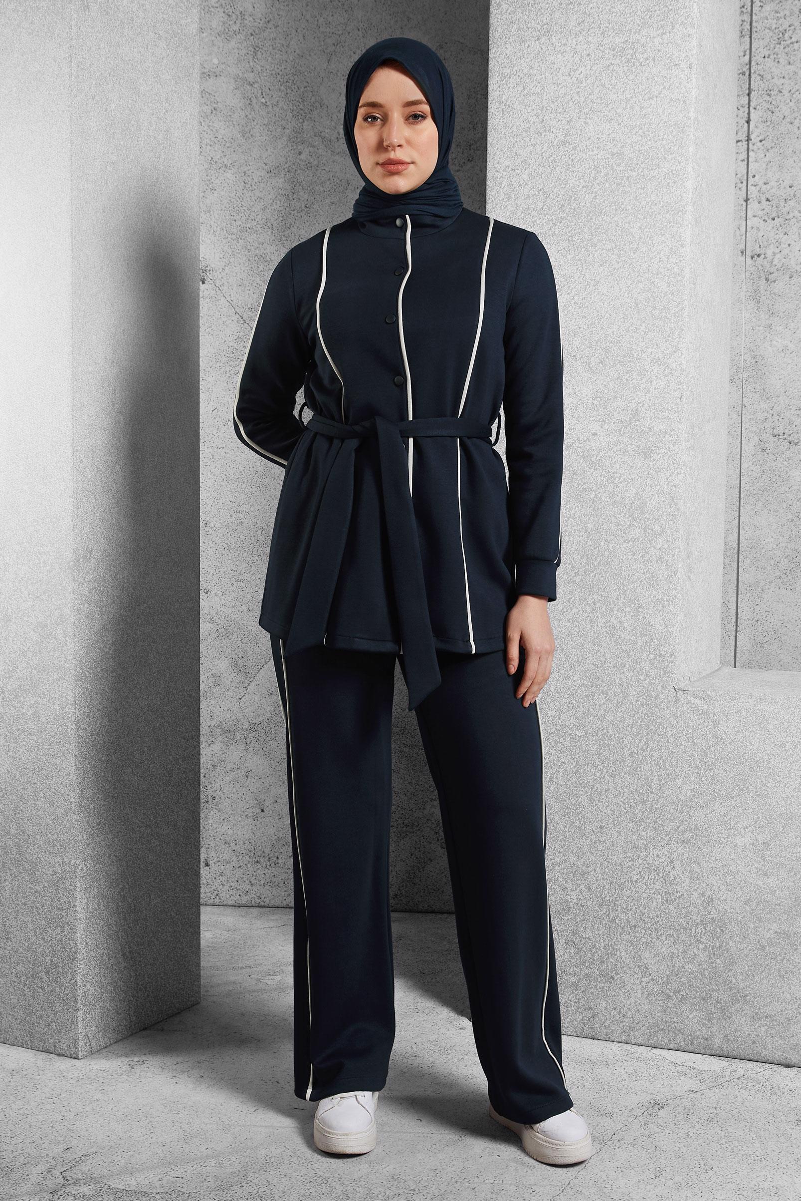 Vêtements hijab BLEU MARINE ENSEMBLE DE SURVÊTEMENT CEINTURE 45262