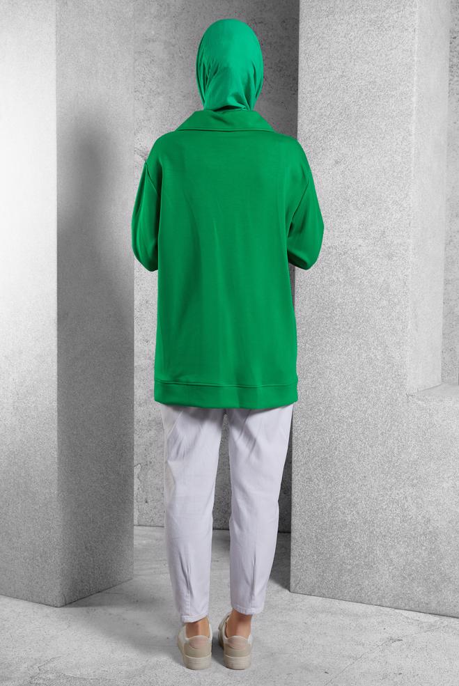 Tesettür giyim YEŞİL YAKASI FERMUARLI EŞOFMAN TUNİK 45264 - ALVİNA