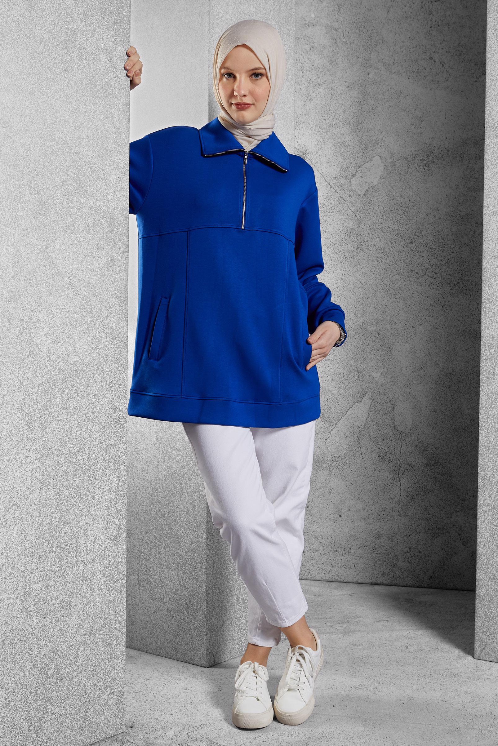 Tesettür giyim LACİVERT YAKASI FERMUARLI EŞOFMAN TUNİK 45264