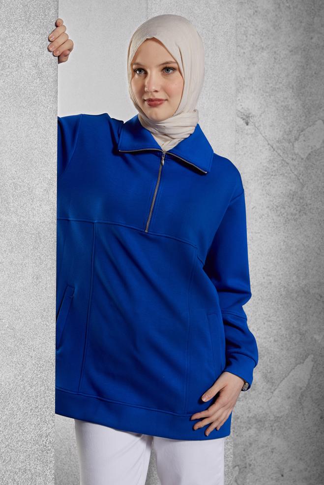 Tesettür giyim LACİVERT YAKASI FERMUARLI EŞOFMAN TUNİK 45264 - ALVİNA