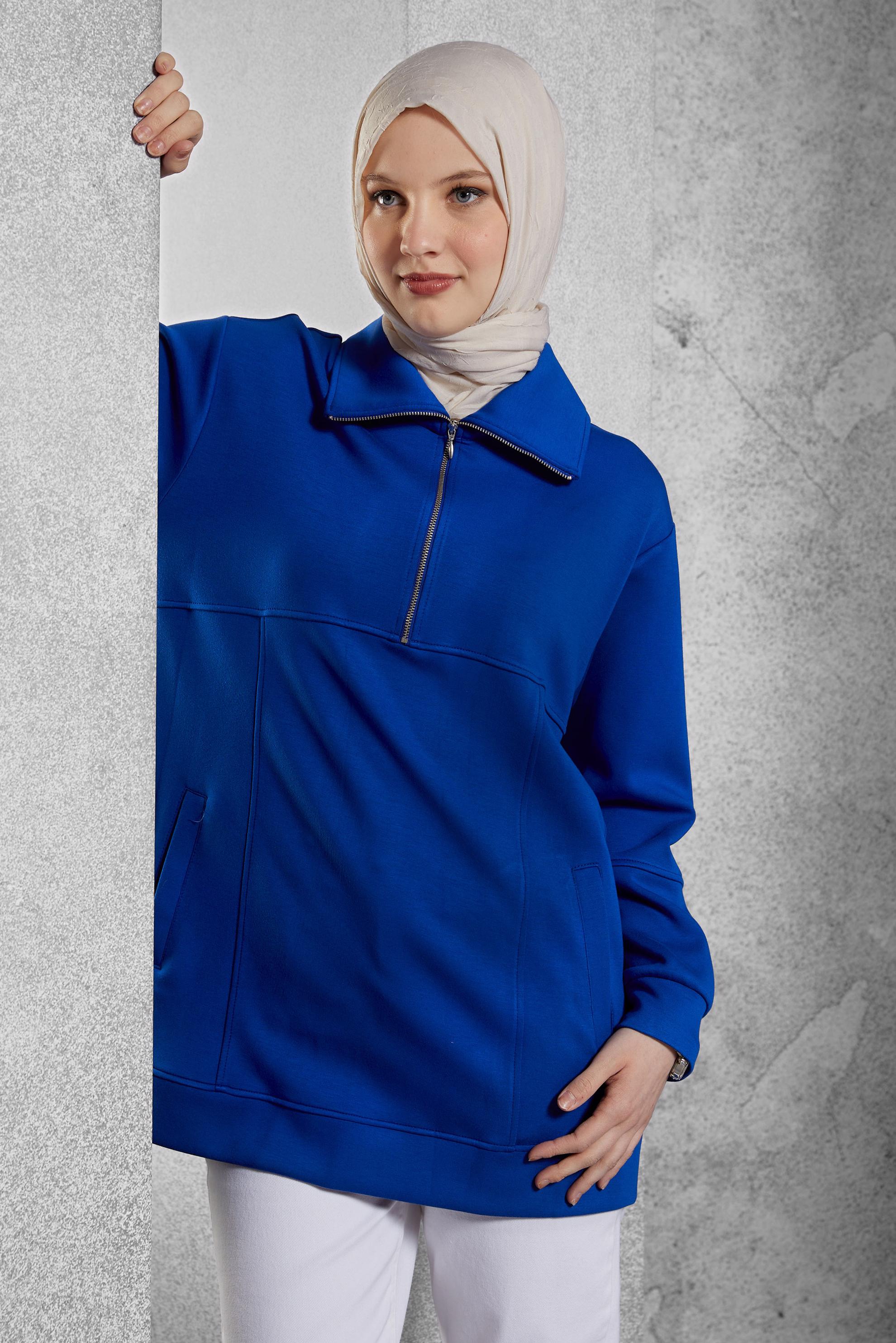 Tesettür giyim LACİVERT YAKASI FERMUARLI EŞOFMAN TUNİK 45264