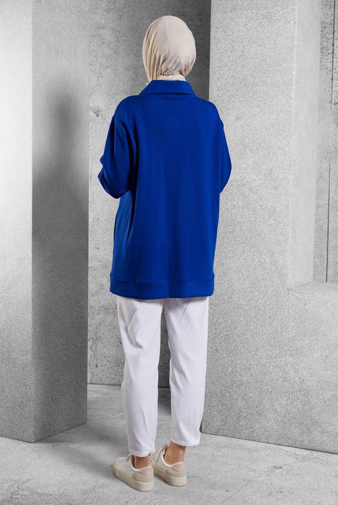 Tesettür giyim LACİVERT YAKASI FERMUARLI EŞOFMAN TUNİK 45264 - ALVİNA