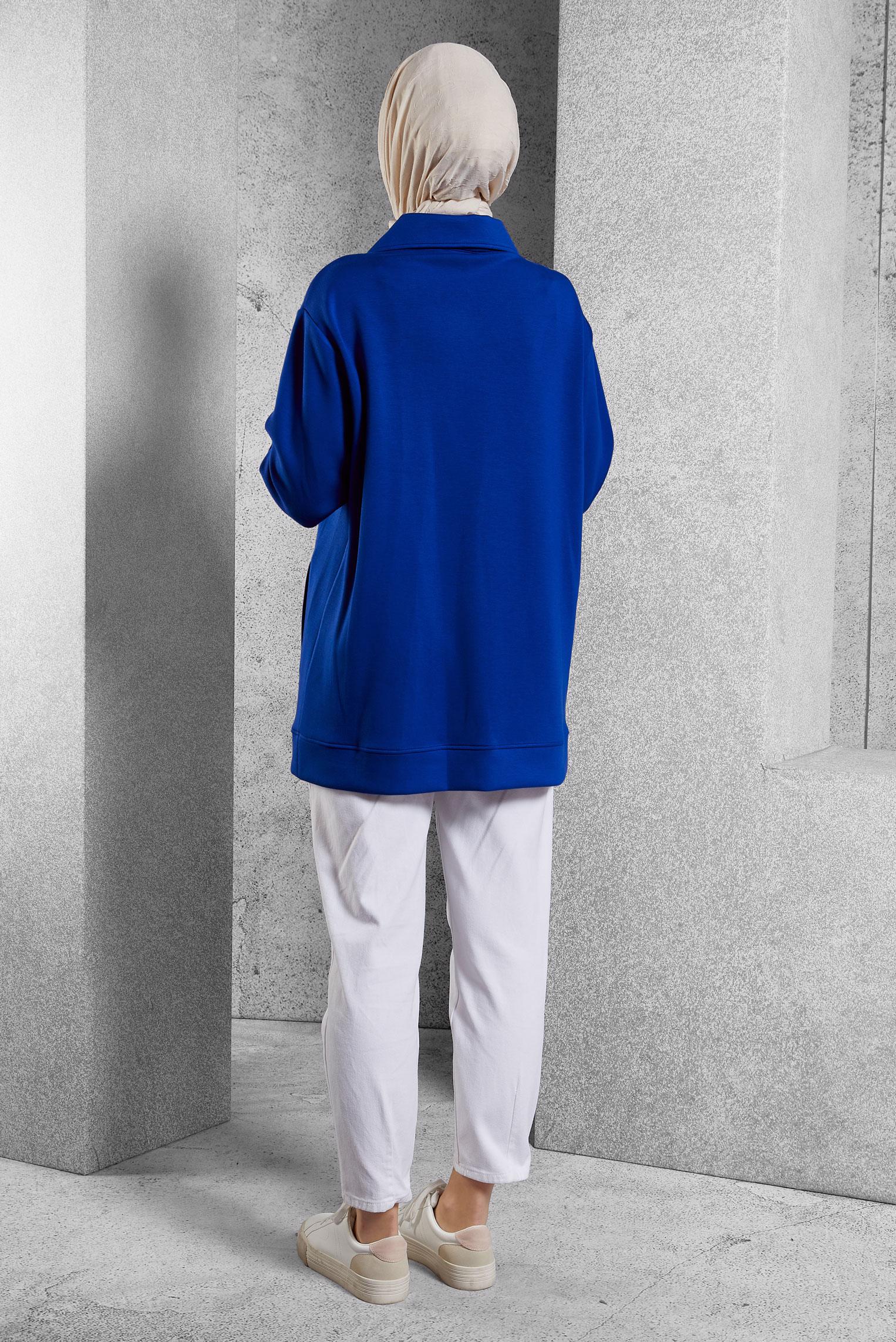 Tesettür giyim LACİVERT YAKASI FERMUARLI EŞOFMAN TUNİK 45264